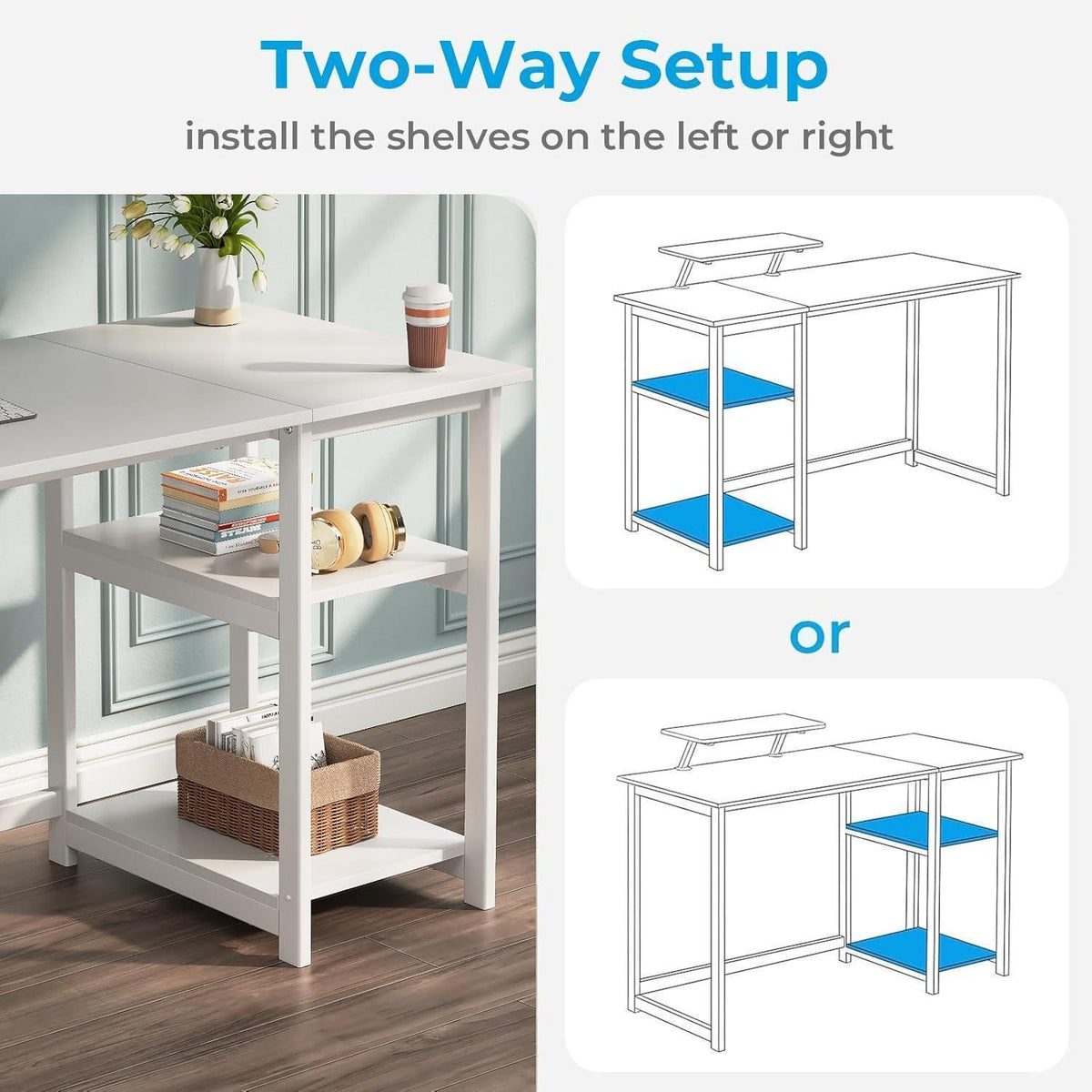 Schreibtisch mit Stauraum und Monitorständer, 120cm, Reinweiß