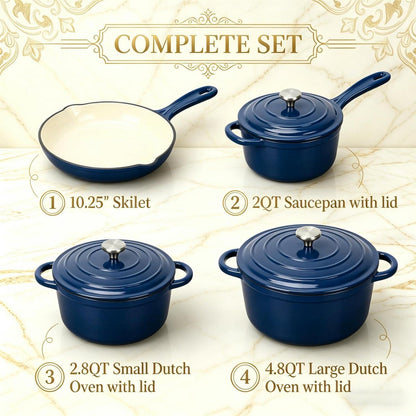 Emailliertes Gusseisen Kochgeschirr Set 4-teilig Marineblau
