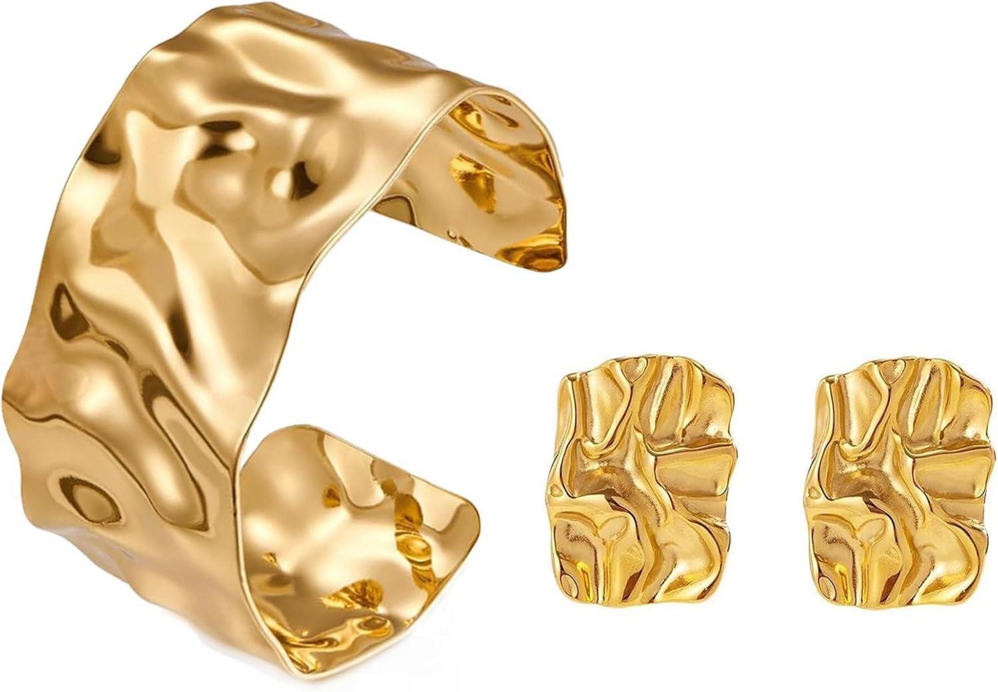 Breiter goldener Armreif und Ohrringe Set Damen Gold Armreif Offen
