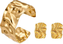 Breiter goldener Armreif und Ohrringe Set Damen Gold Armreif Offen