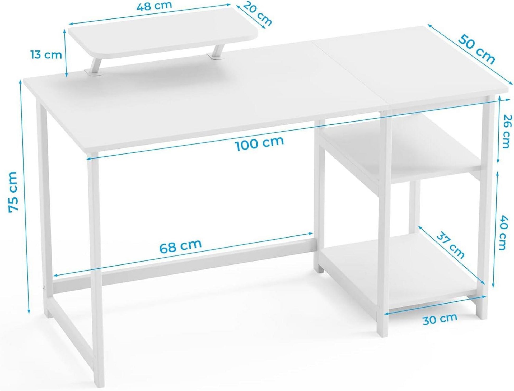 Weißer Computertisch mit Stauraum & Monitorständer, 100cm - Home
