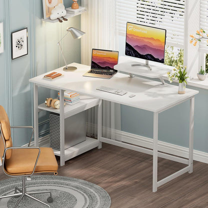 Schreibtisch mit Stauraum 140cm, Bürotisch PC Schreibtisch, Monitorständer, Home Office