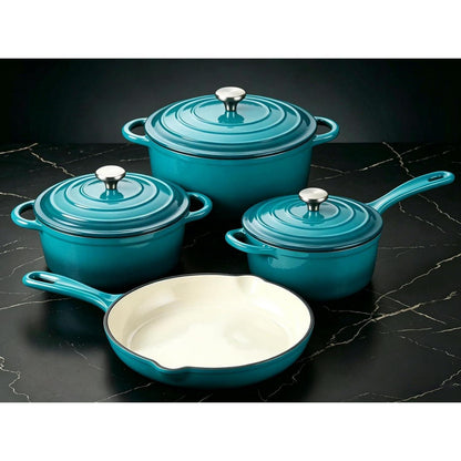 Gusseisen Kochgeschirr Set Teal 4-teilig – Ofenfest & Antihaft