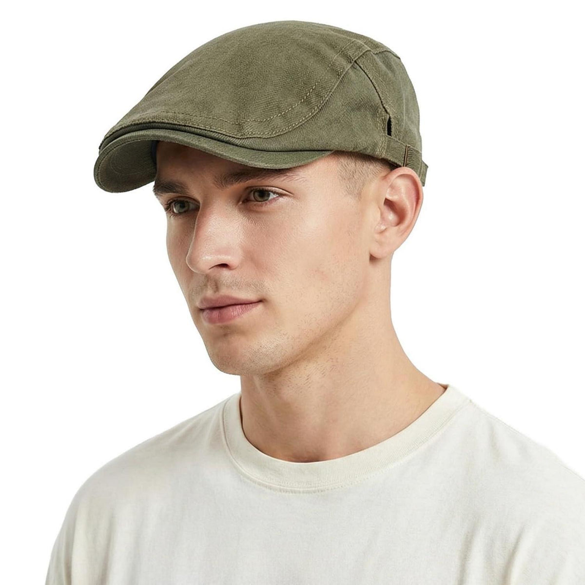Baumwoll Flatcap Herren Sommer – Schiebermütze Newsboy Cap Armeegrün