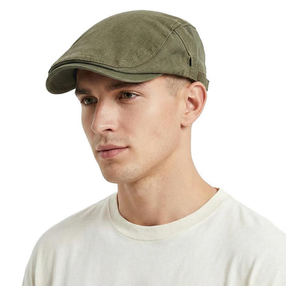 Baumwoll Flatcap Herren Sommer – Schiebermütze Newsboy Cap Armeegrün