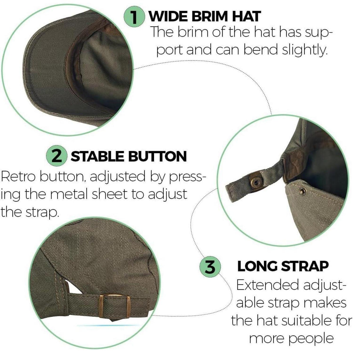 Baumwoll Flatcap Herren Sommer – Schiebermütze Newsboy Cap Armeegrün