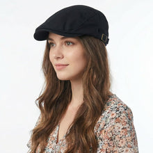 Baumwoll Flatcap Herren Sommer – Verstellbare Newsboy Cap Schwarz