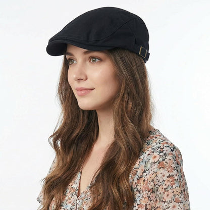 Baumwoll Flatcap Herren Sommer – Verstellbare Newsboy Cap Schwarz