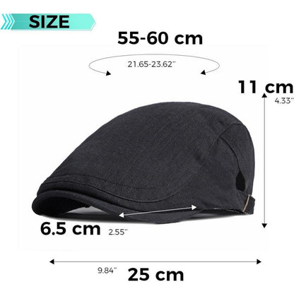 Baumwoll Flatcap Herren Sommer – Verstellbare Newsboy Cap Schwarz