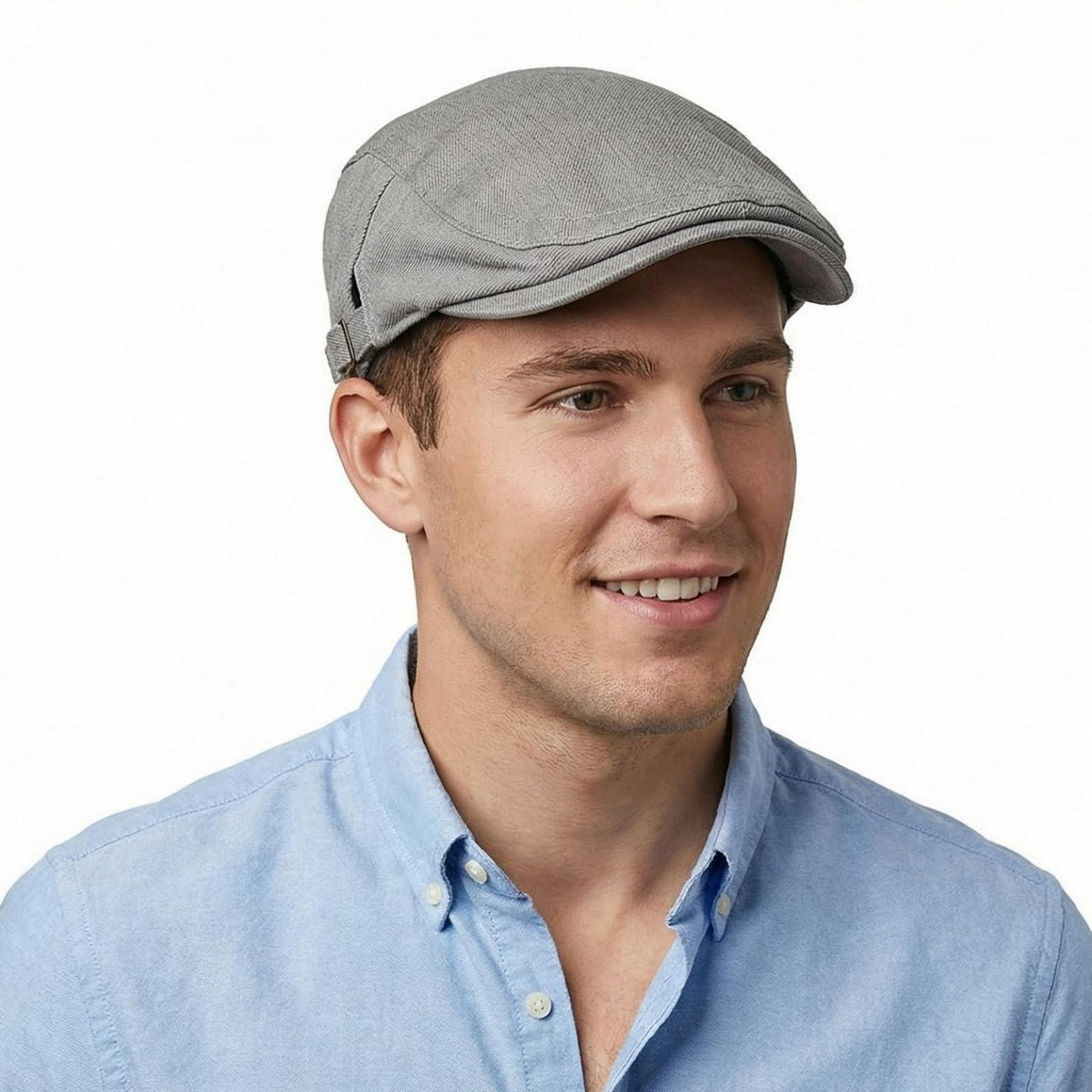 Baumwoll Flatcap Herren Sommer – Verstellbare Newsboy Cap Grau