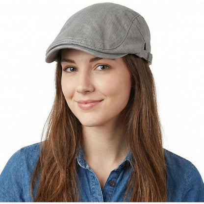 Baumwoll Flatcap Herren Sommer – Verstellbare Newsboy Cap Grau
