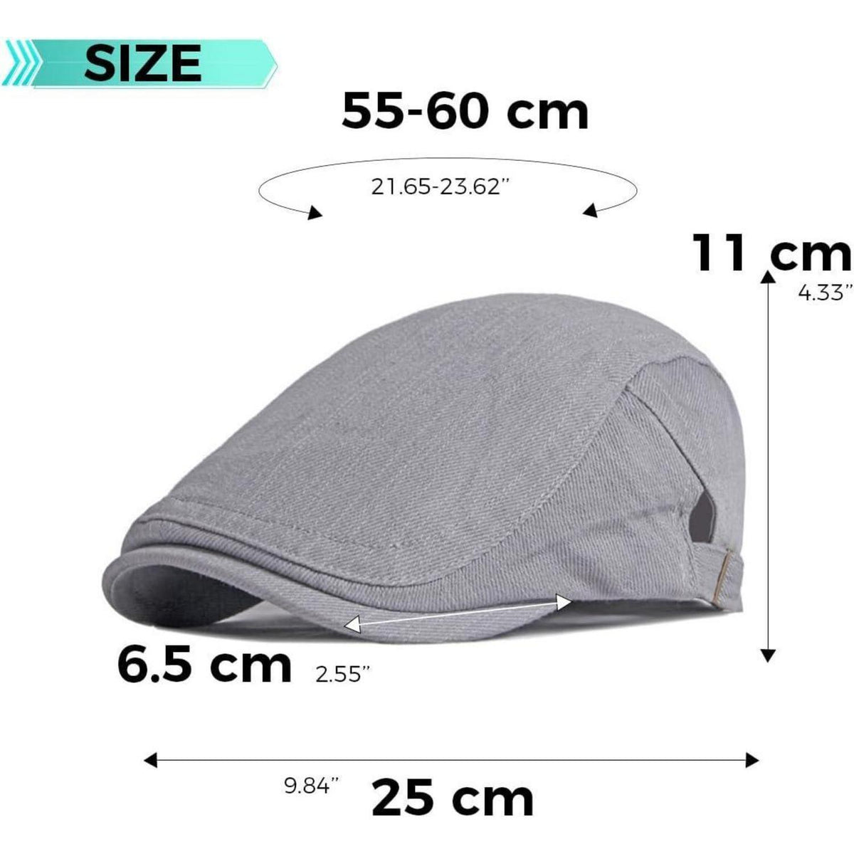 Baumwoll Flatcap Herren Sommer – Verstellbare Newsboy Cap Grau
