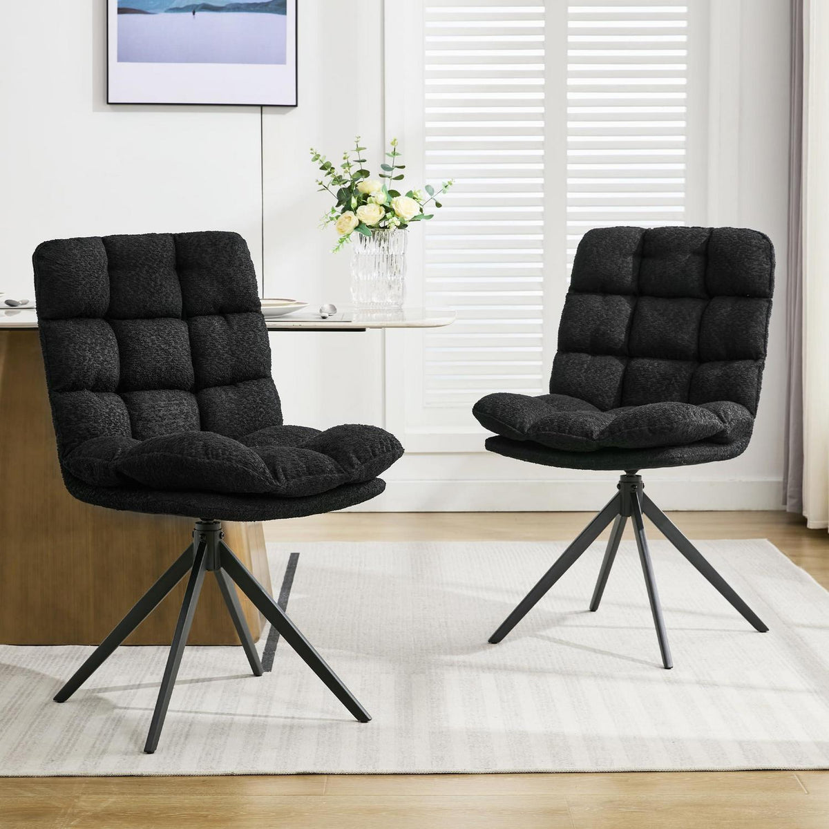 Drehbare Esszimmerstühle 2er Set mit Kissen – Schwarz