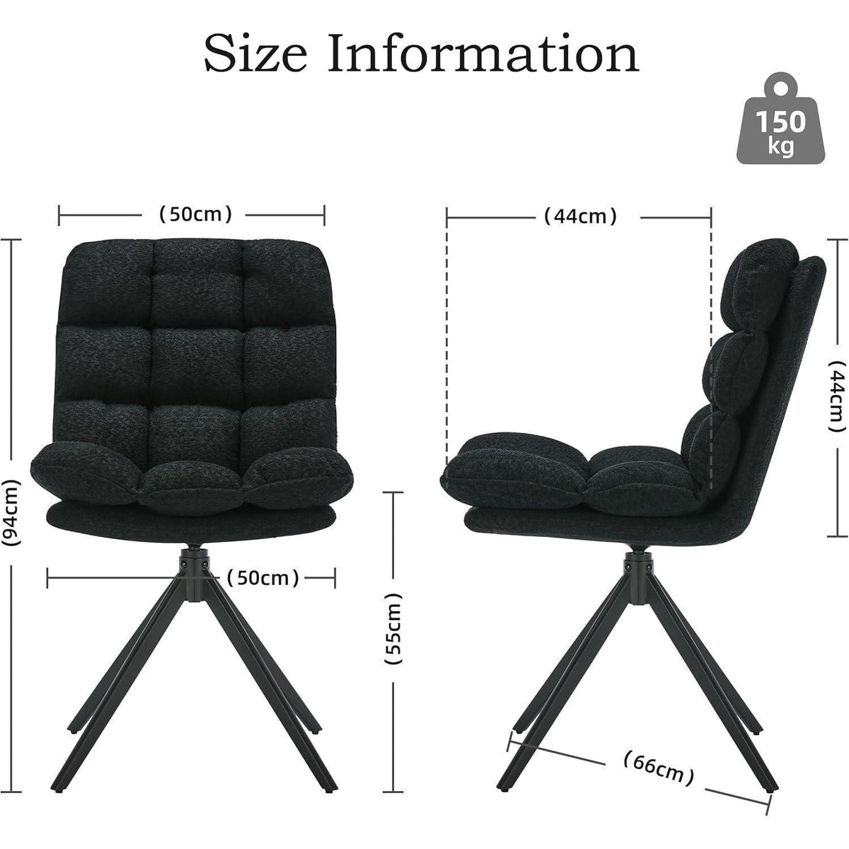 Drehbare Esszimmerstühle 2er Set mit Kissen – Schwarz