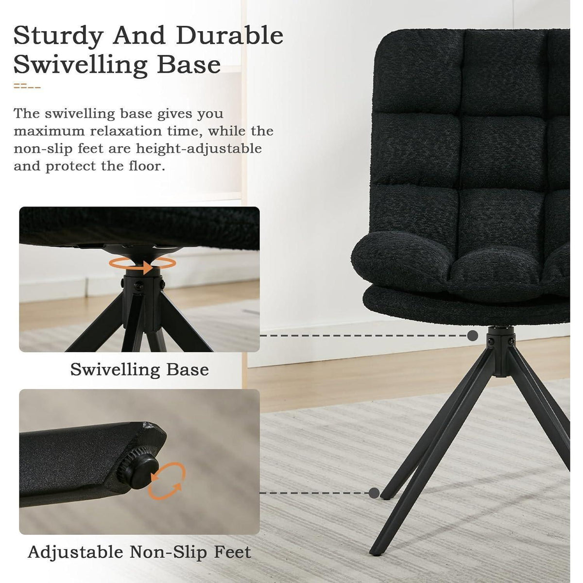 Drehbare Esszimmerstühle 2er Set mit Kissen – Schwarz