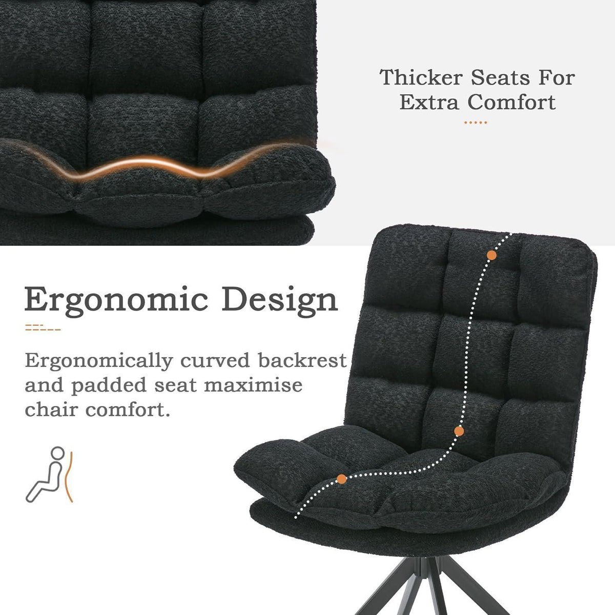 Drehbare Esszimmerstühle 2er Set mit Kissen – Schwarz