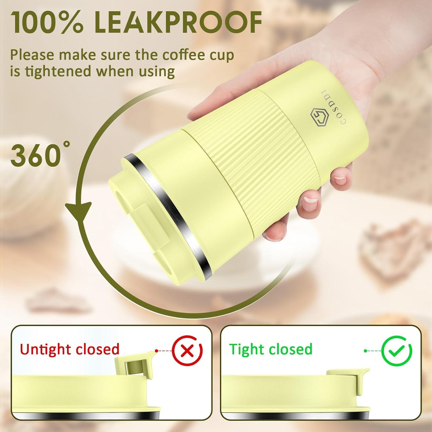 CS COSDDI Edelstahl Travel Mug 380ml Vakuum Isolierbecher Gelb