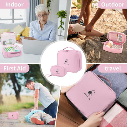 Medikamententasche 2er Set Groß Klein Reiseapotheke Tasche Wasserdichter Erste Hilfe Satz Outdoor Rosa