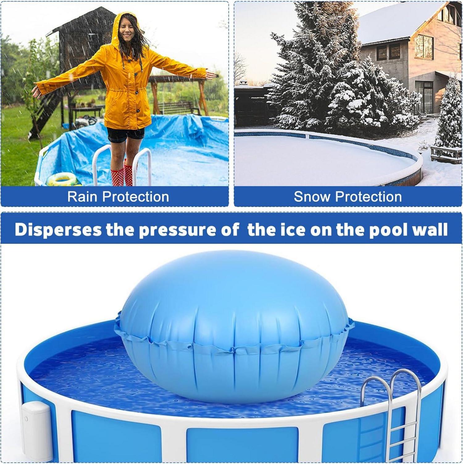 Winter Poolkissen Rund 120x120cm, Luftkissen zur Poolabdeckung Blau