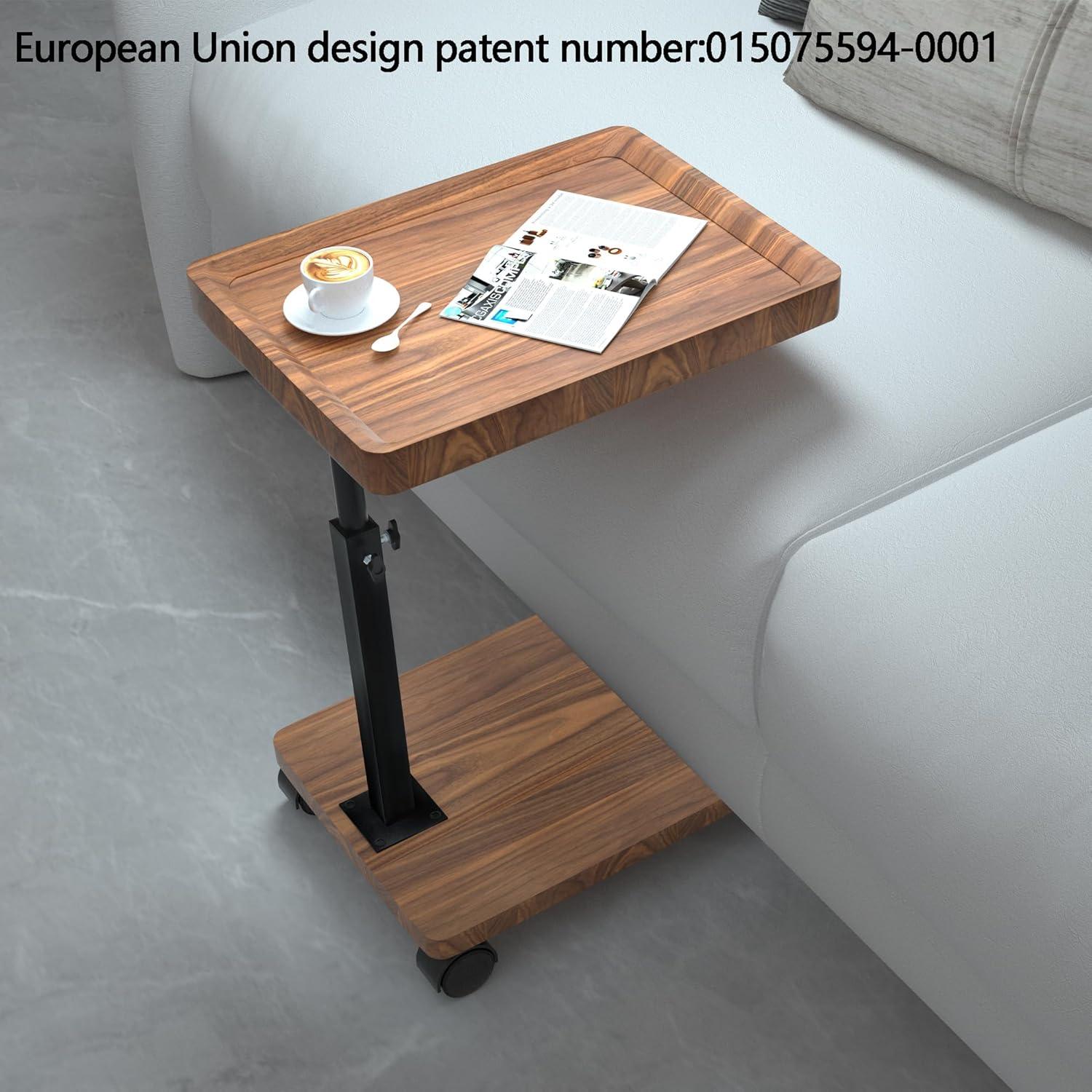 Beistelltisch mit Rollen Höhenverstellbar Holz Nussbaum Finish