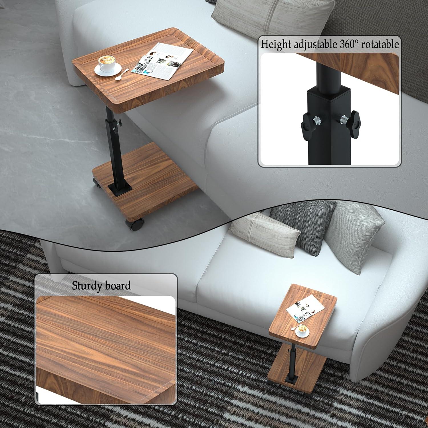 Beistelltisch Holz Höhenverstellbar C Form Nussbaum Finish