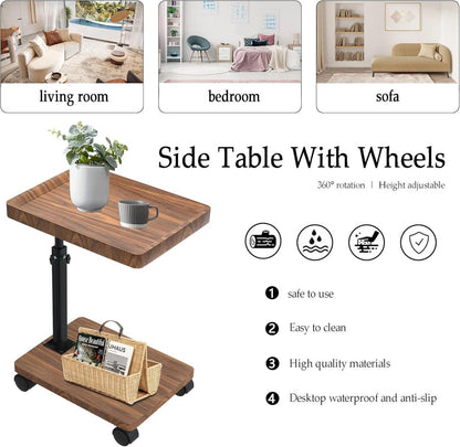 Beistelltisch Höhenverstellbar Holz C Form 360° Nussbaum Couchtisch