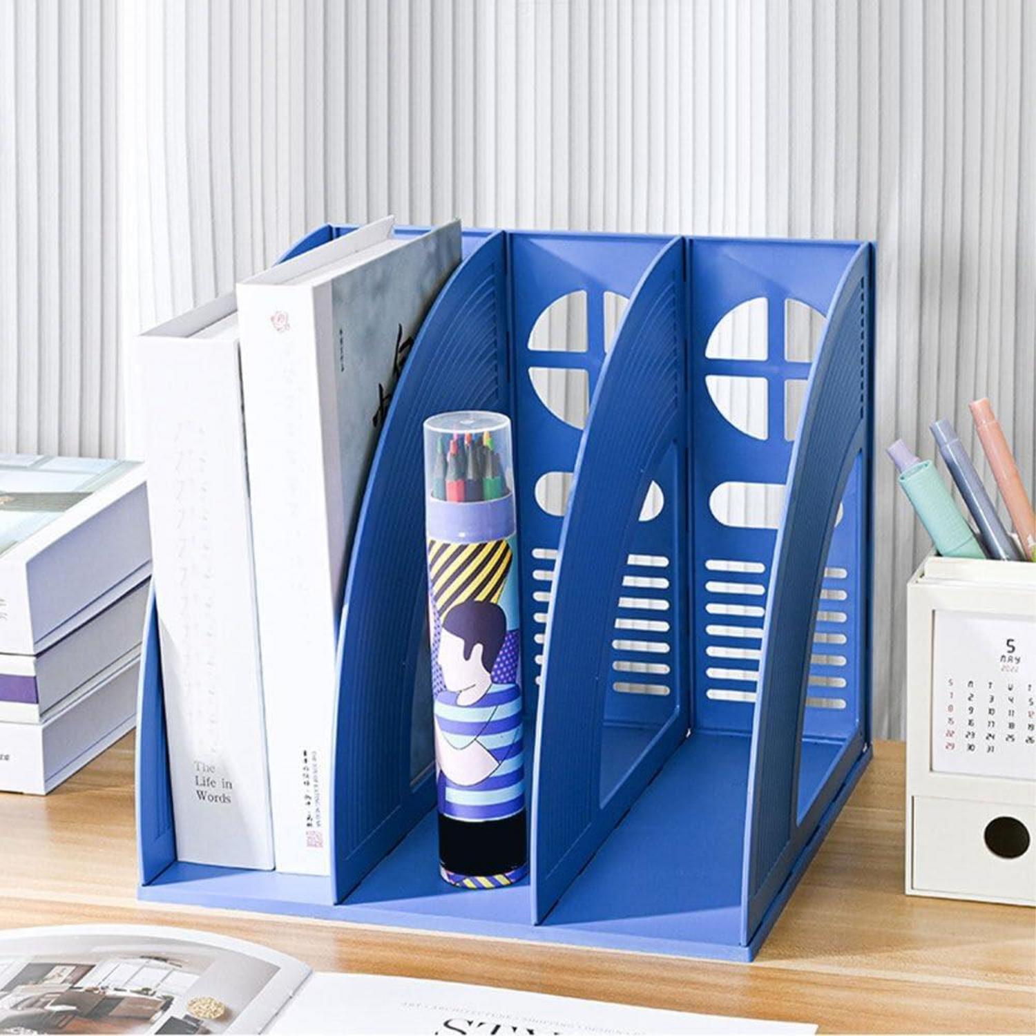 Stehsammler A4 3 Fächer Kunststoff Organizer Büro Schreibtisch Blau