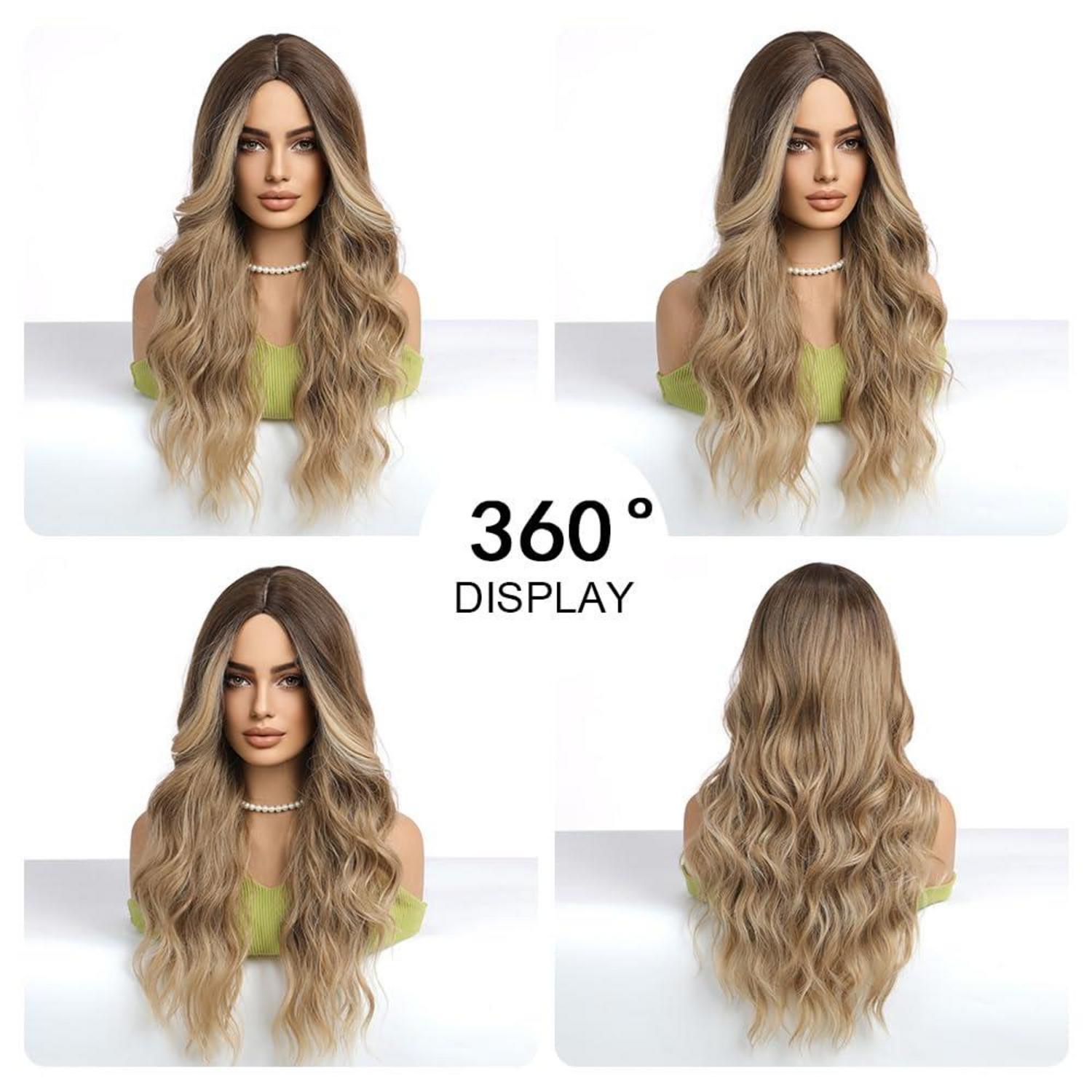 Ombre Braun Lockige Synthetische Perücke Frauen Hitzebeständige Cosplay
