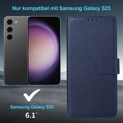 Klapphülle für Samsung Galaxy S23 5G mit Kartenfach und Ständer Blau in Lederoptik