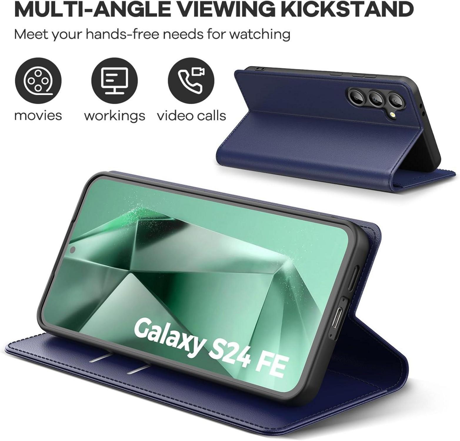 Peakally Samsung Galaxy S24 FE 5G Handyhülle mit Panzer Schutz Glas - Blau