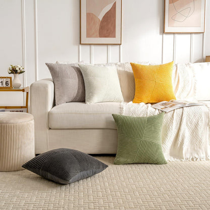 Creme Cord Kissenbezüge 50x50cm - 2er Set | Gestreifte Zierkissen