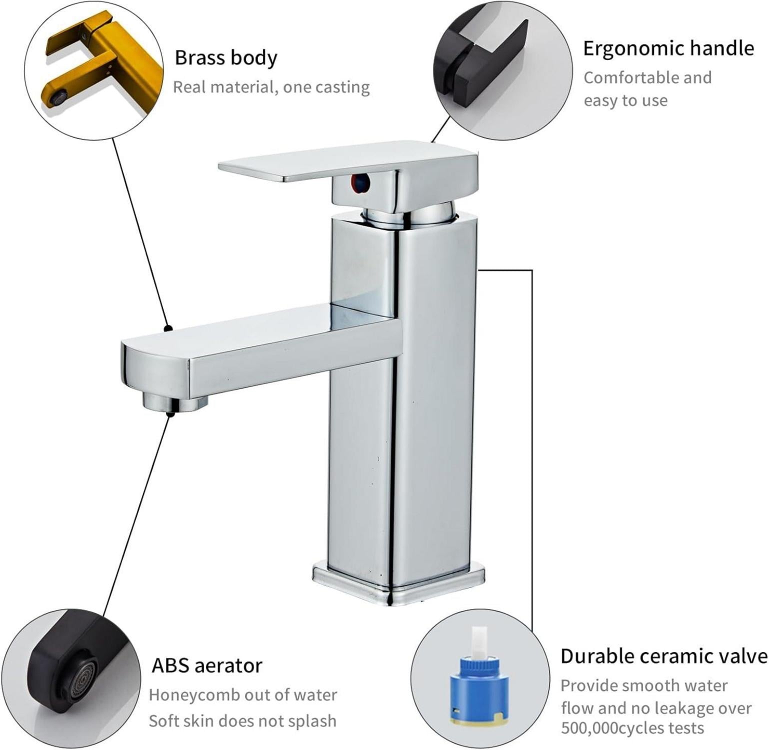 Waschtischarmatur mit Pop-Up Ventil, Wasserhahn Bad, Mischbatterie Schwarz