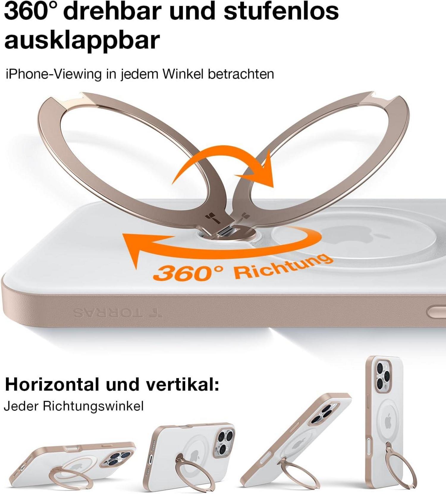 TORRAS 360° Ostand Spin iPhone 16 Pro Hülle Magsafe Militärschutz Gold