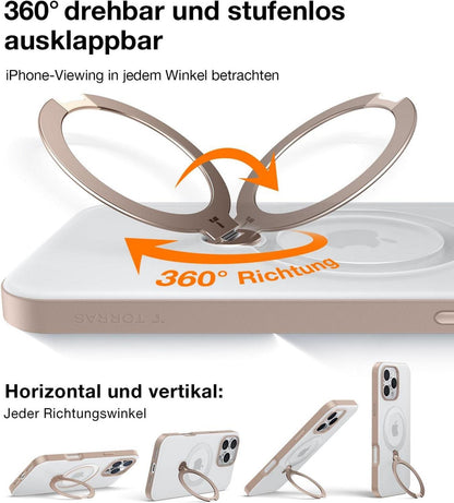 TORRAS 360° Ostand Spin iPhone 16 Pro Hülle Magsafe Militärschutz Gold