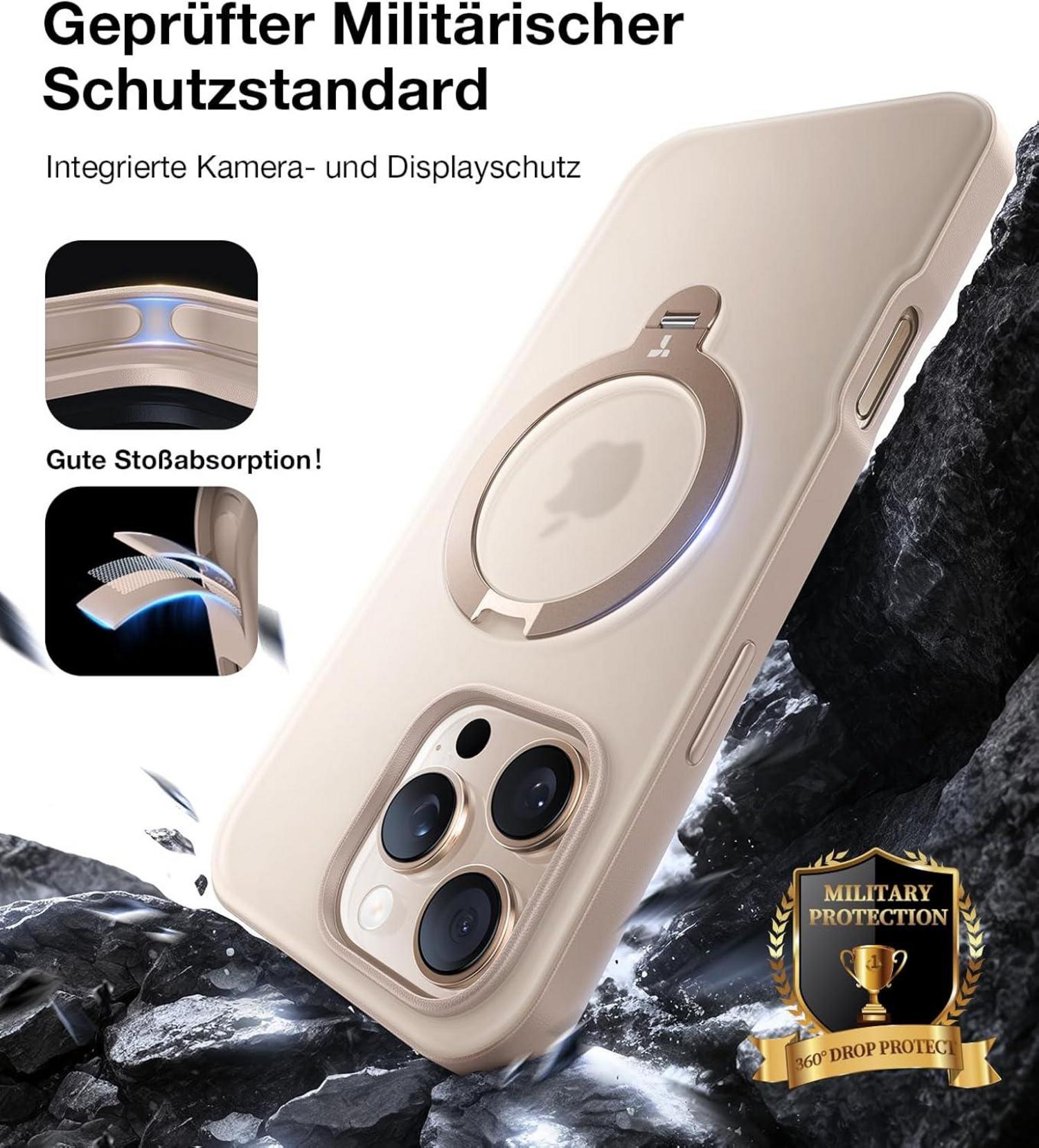 TORRAS iPhone 16 Pro Hülle Magsafe Militärschutz Standring Gold