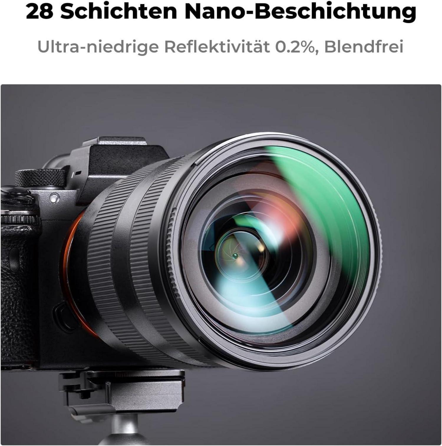UV Filter 77mm mit Objektivdeckel, Reinigungstuch & HD Schutzfilter