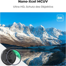 UV Filter 72mm mit Objektivdeckel, Reinigungstuch - Nano
