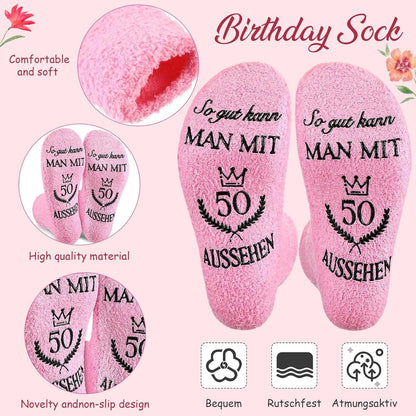 Geburtstagsgeschenk für Frauen: Kosmetiktasche, Socken & Schlüsselanhänger (50