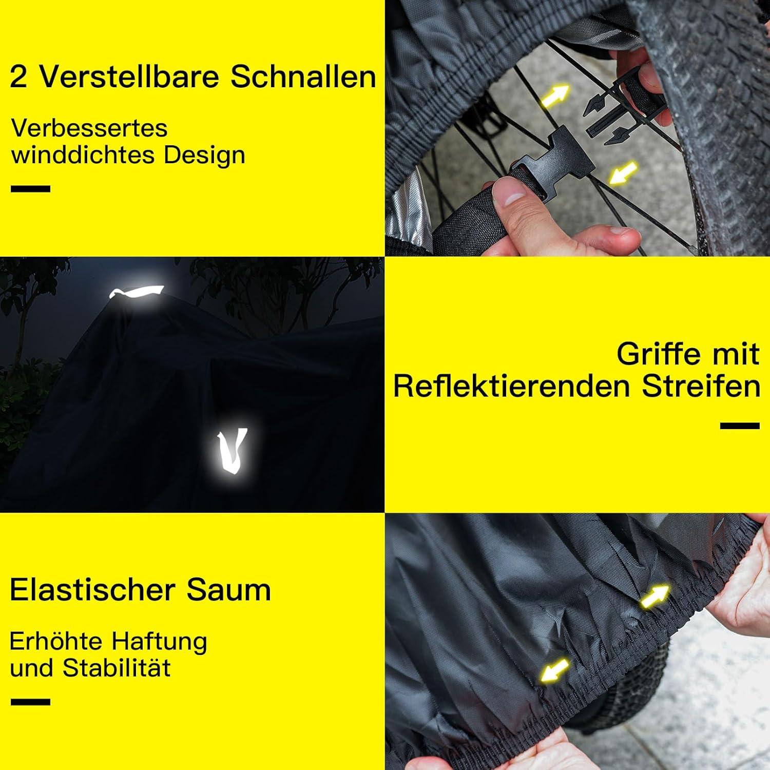 Wasserdichte Fahrradabdeckung Premium-Stoff Schutz Regen Schnee UV 205 cm