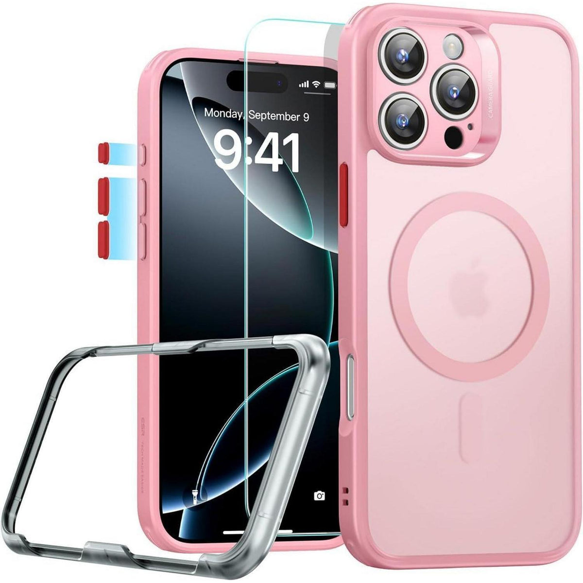 iPhone 16 Pro Hülle 4in1: Mattiertes Rosa, MagSafe, Displayschutz