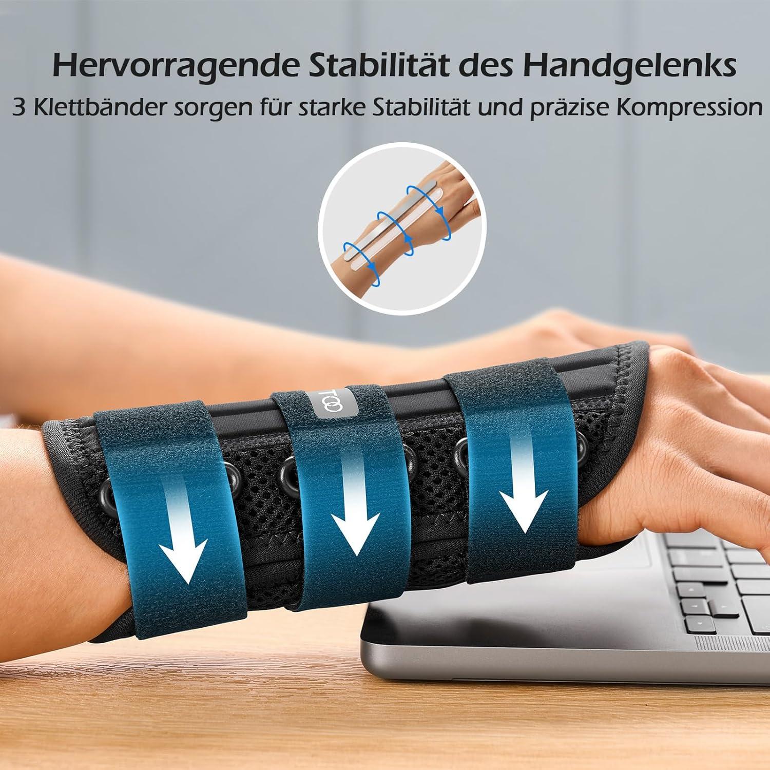 FREETOO Arzt Genehmigte Handgelenkstütze mit 3 Schienen, Einstellbar S/M Grau