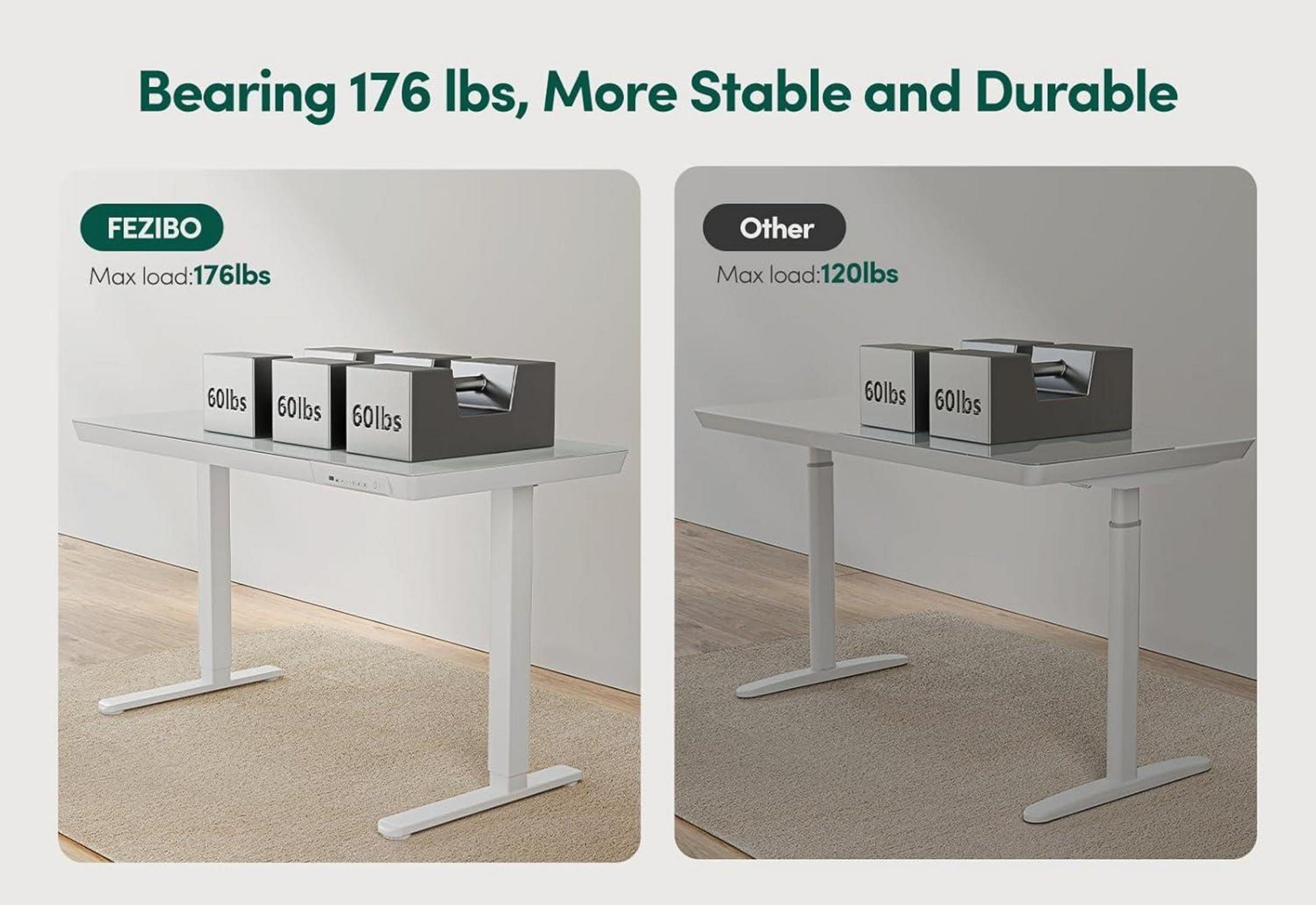 FEZIBO Elektrischer Stehschreibtisch Höhenverstellbar Glasplatte 120x60cm USB-A