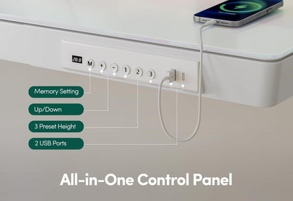 FEZIBO Elektrischer Stehschreibtisch Höhenverstellbar Glasplatte 120x60cm USB-A