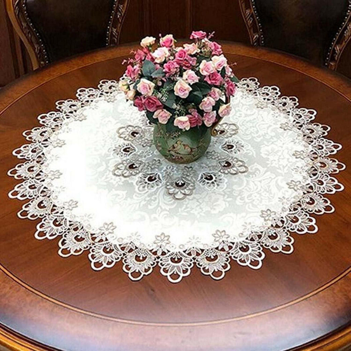 Runde Tischdecke Spitze Blumenmuster 70cm – Elegant & Pflegeleicht