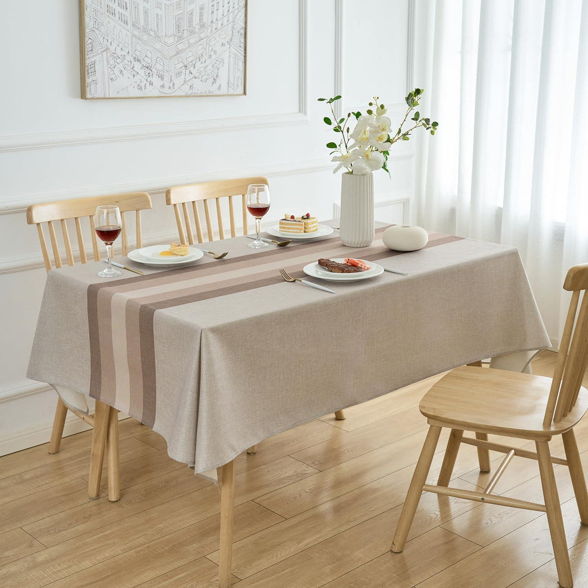 Abwaschbare Tischdecke Rechteckig 100x140 cm – Leinenoptik Weiß/Beige