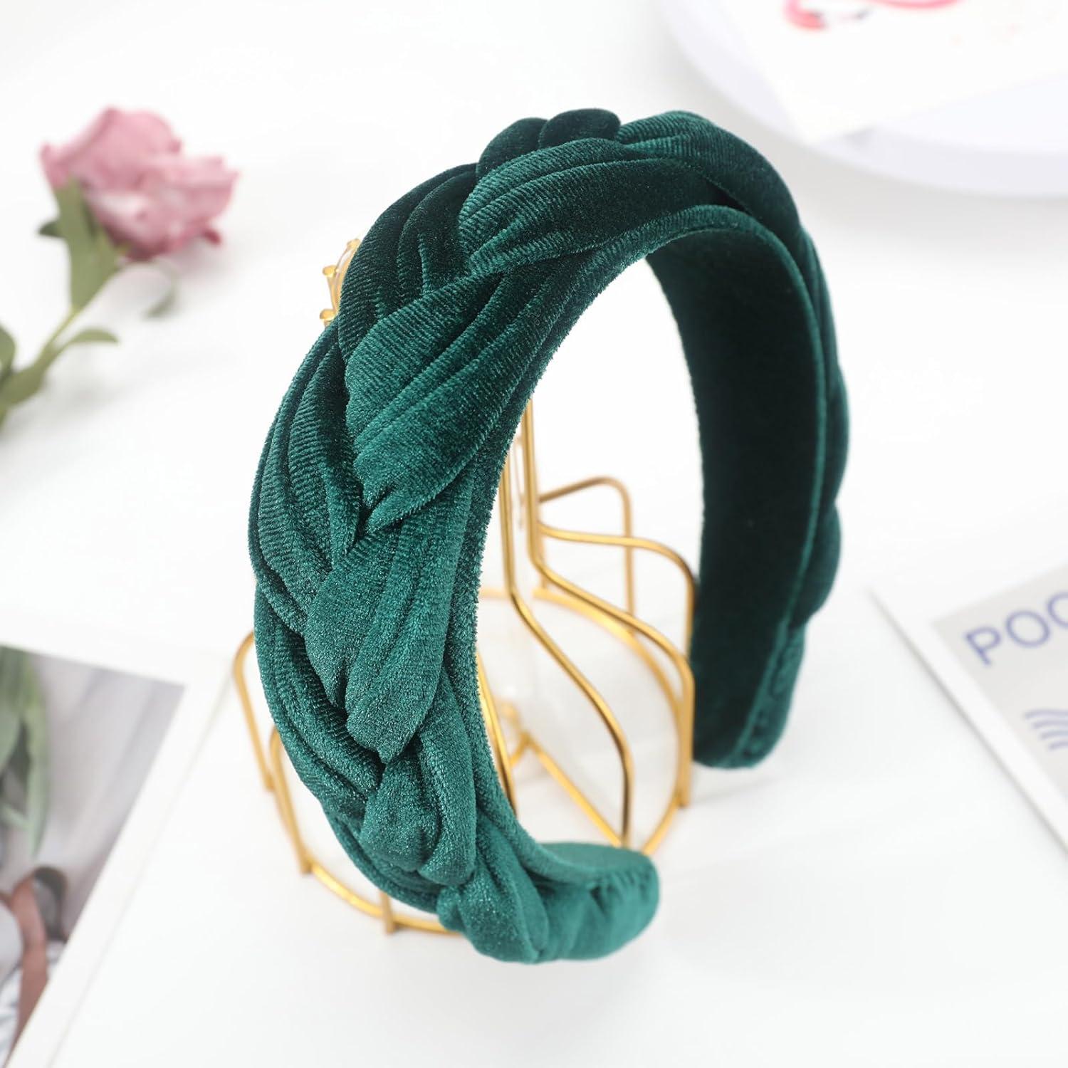 Samt Geflochtenes Vintage-Stirnband Damen Trachten Haarreif Breit Grün