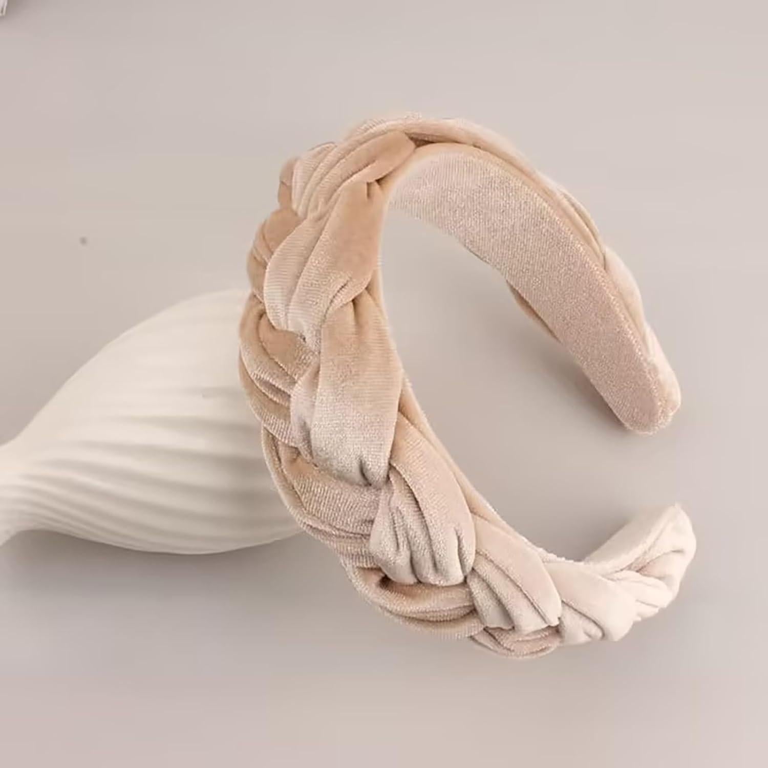 Geflochtenes Samt Stirnband Damen Tracht Haarreif Vintage Mode 1 PC Haarband Beige