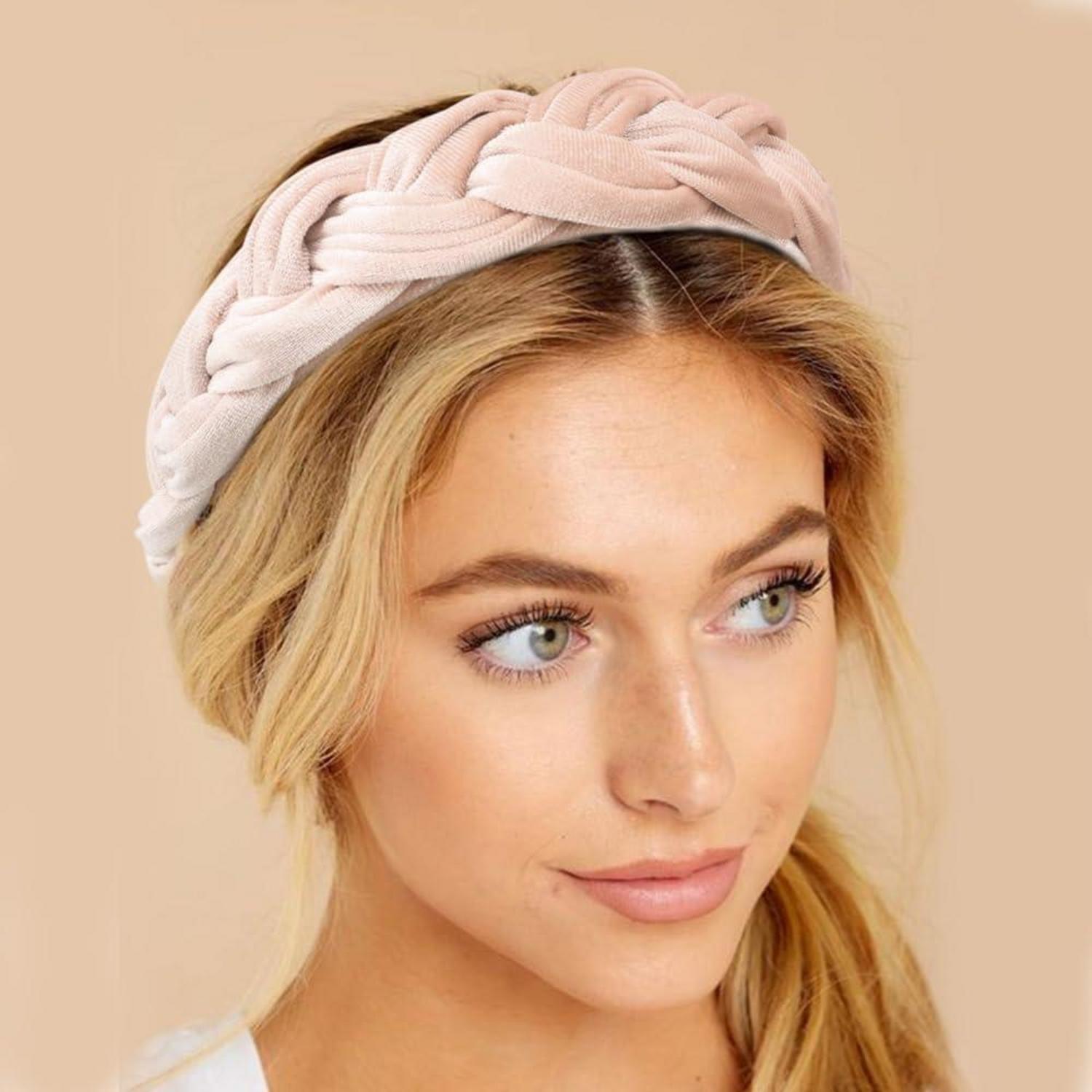 Samt Geflochtenes Stirnband Damen Trachten Vintage Haarreif Breit Beige
