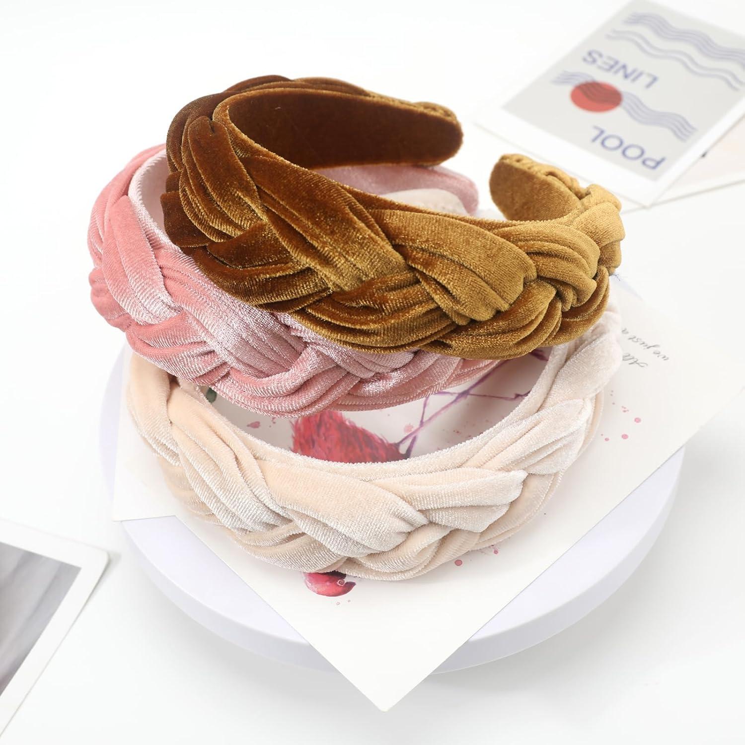 Samt Geflochtenes Stirnband Damen Trachten Vintage Haarreif Breit Beige
