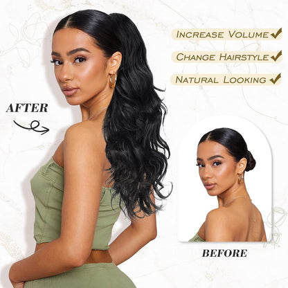 Lockiger Pferdeschwanz Extensions Schwarz Braun 50cm - Synthetik Haarverlängerung Clip in Haarteil